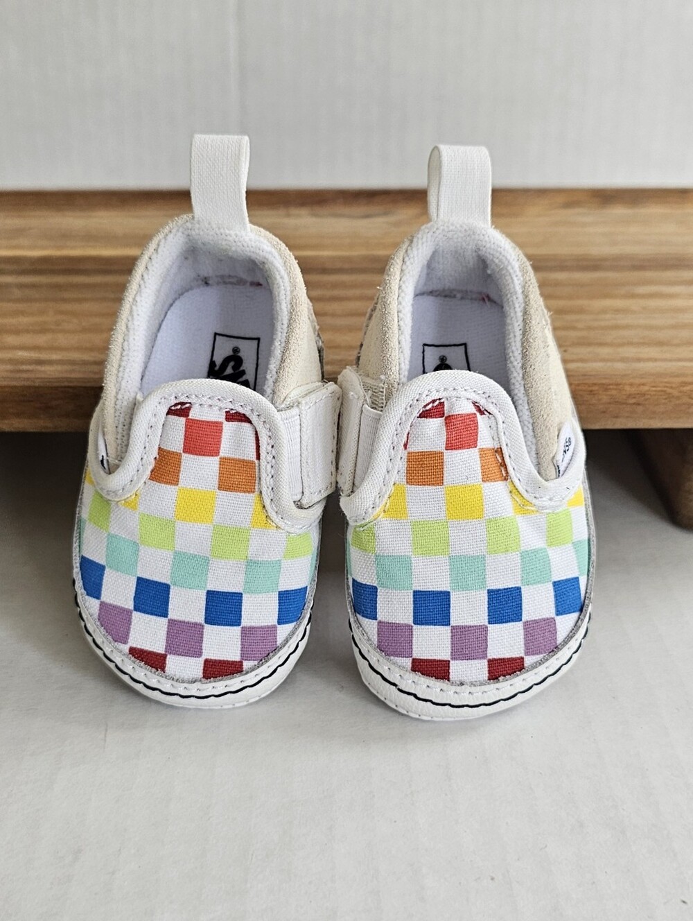 Vans Baby Crib Shoes Size 1 Rainbow Checkerboard Slip On Soft Bottom